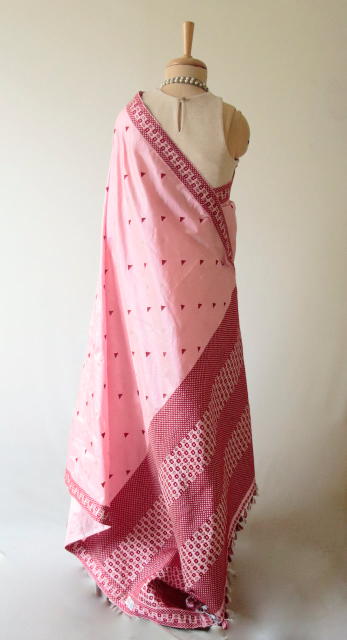 Rose Pink Handloom Mulberry Silk Saree from Assam