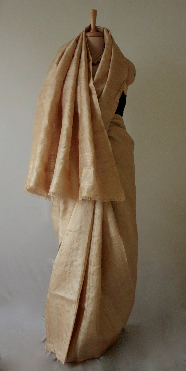 Luxurious Golden Plain Muga Silk Saree from Assam