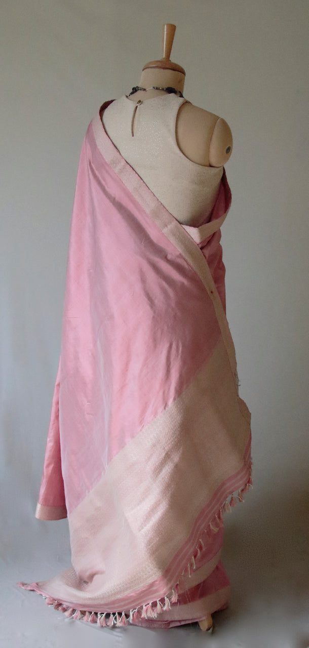 Soft Peach Colour Handloom Mulberry Silk Saree from Assam