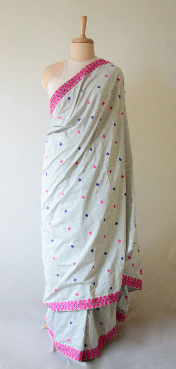 Grey Handloom Silk Saree from Assam