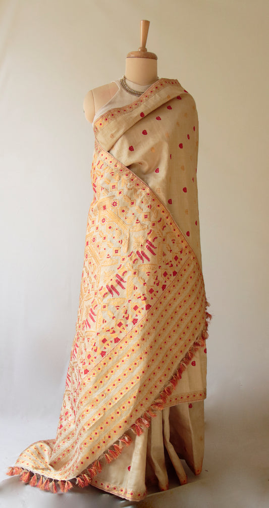 Handloom Traditional Design Muga Silk Saree from Assam- Made to Order