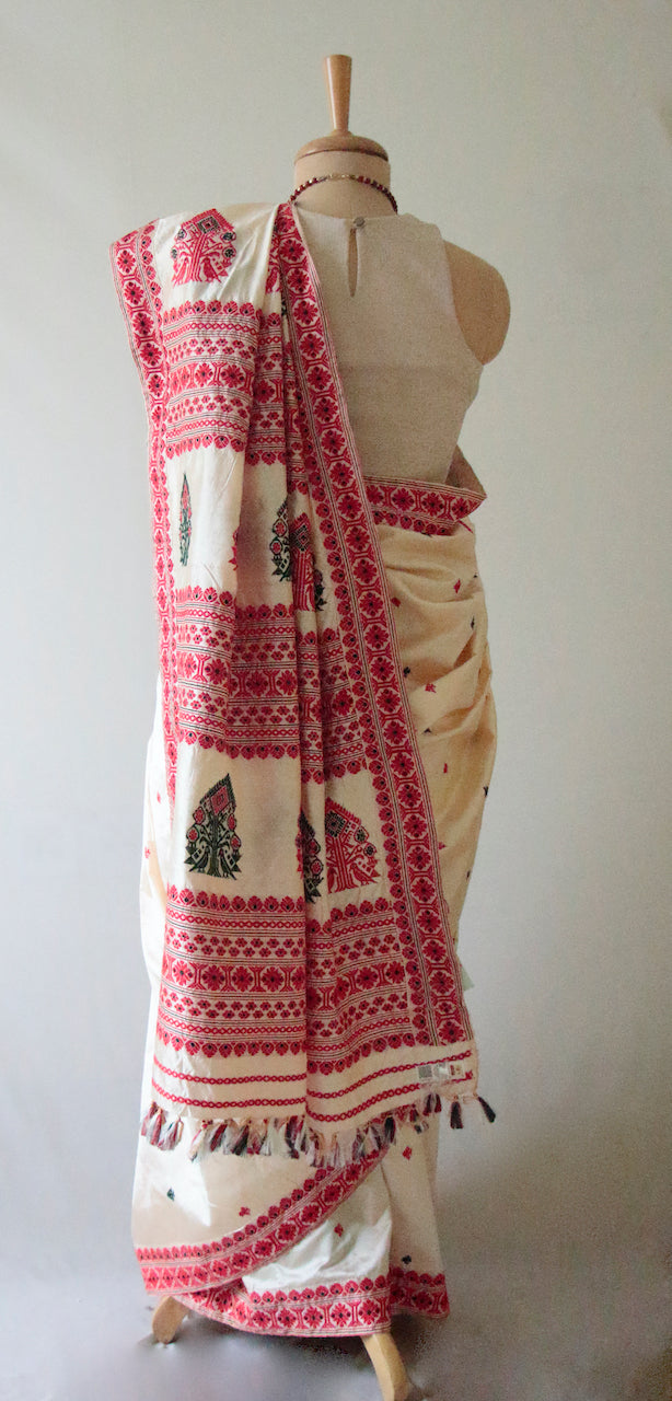 Light Cream  Handloom Tassar by Mulberry silk Saree - Made to Order