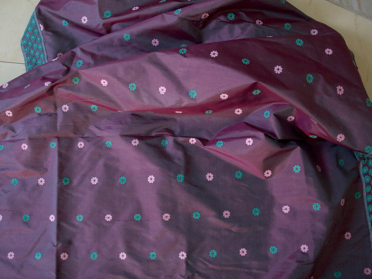 Purple Two tone Traditional Mekhela Chador Set from Assam