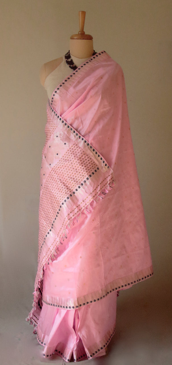 Soft Pink Colour Handloom Mulberry Silk Saree from Assam