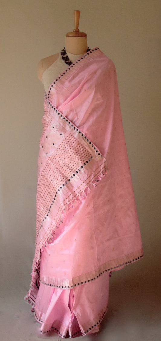 Soft Pink Colour Handloom Mulberry Silk Saree from Assam