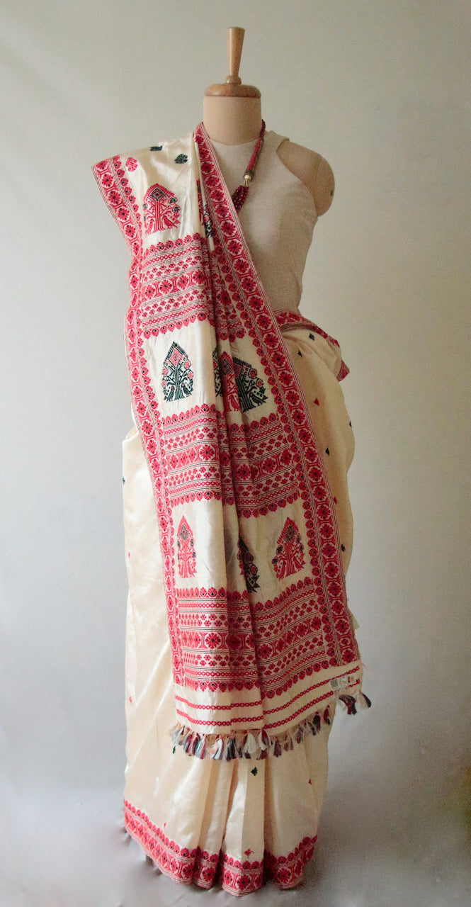 Light Cream  Handloom Tassar by Mulberry silk Saree - Made to Order
