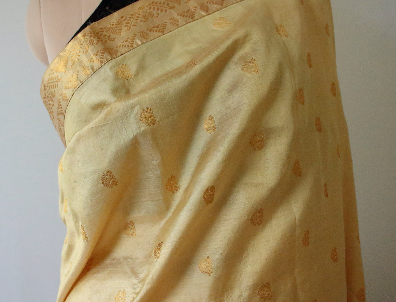 Golden beige With Full Zari Work Handloom Silk Saree from Assam- Made to