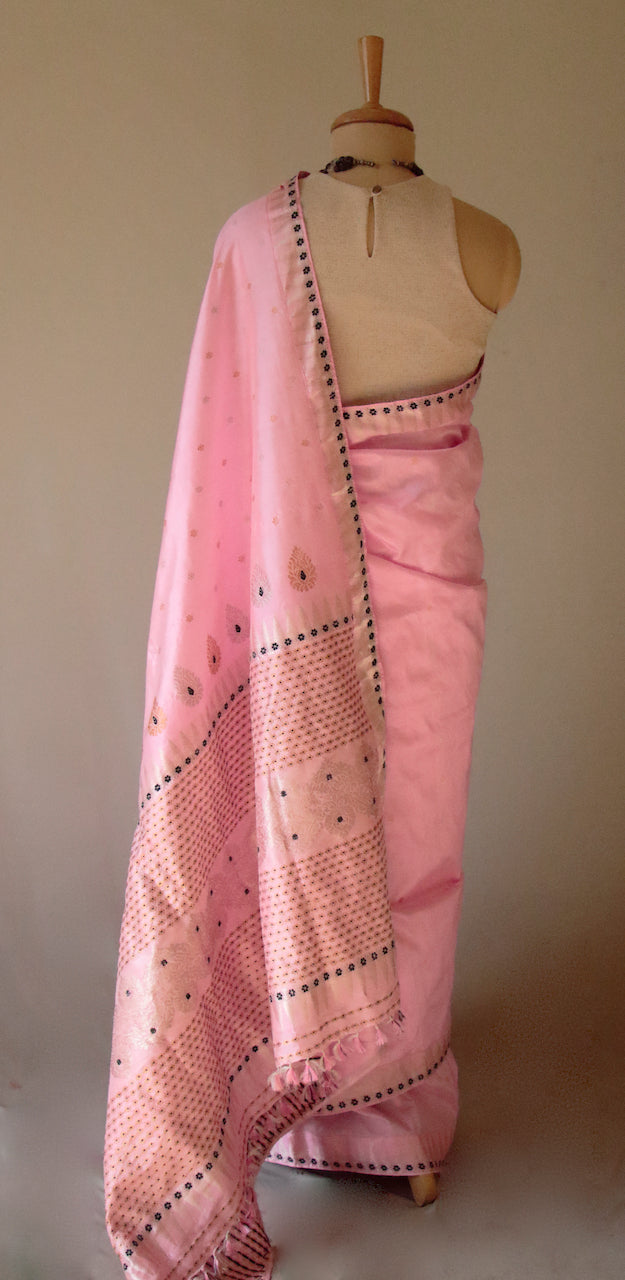 Soft Pink Colour Handloom Mulberry Silk Saree from Assam