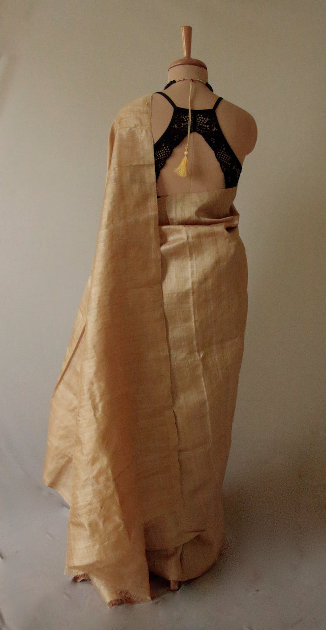 Luxurious Golden Plain Muga Silk Saree from Assam