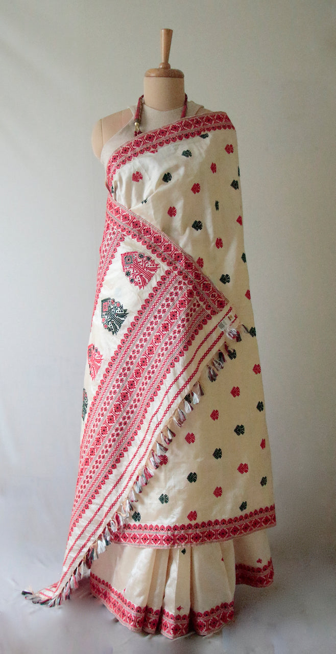 Light Cream  Handloom Tassar by Mulberry silk Saree - Made to Order