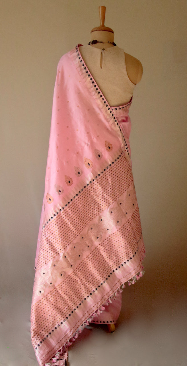 Soft Pink Colour Handloom Mulberry Silk Saree from Assam