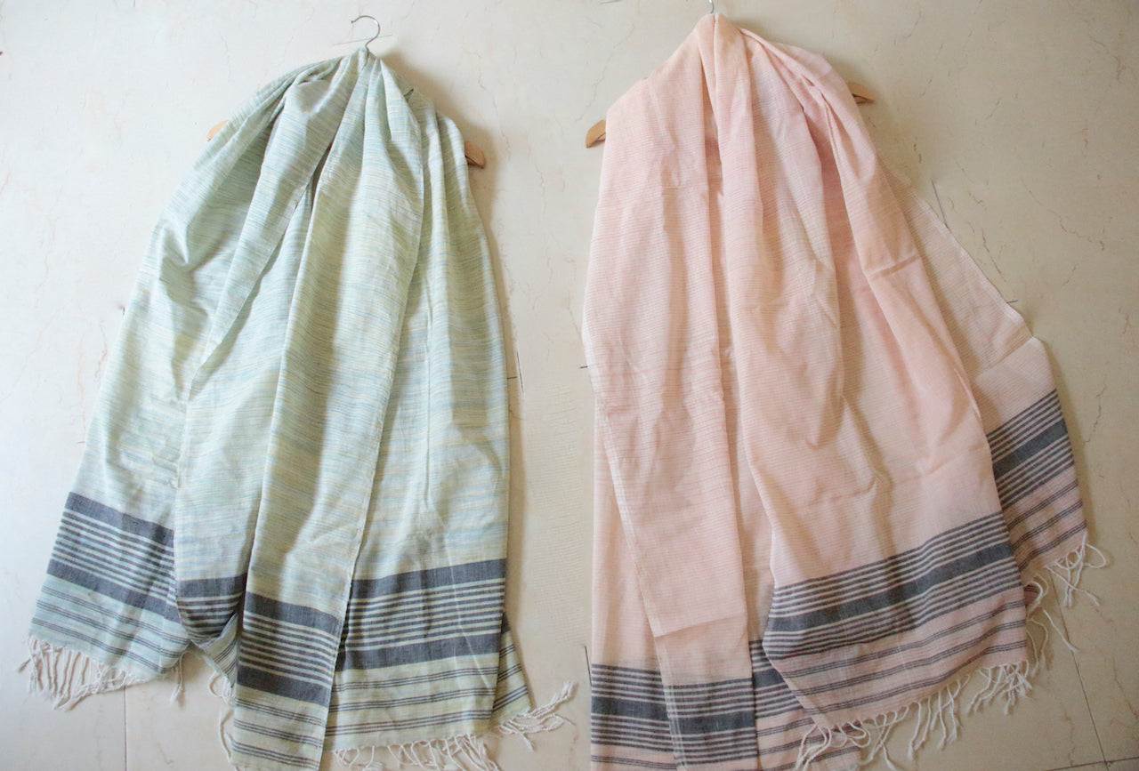 Natural Dyed Stripe Scarf / Dupatta in Handwoven Cotton