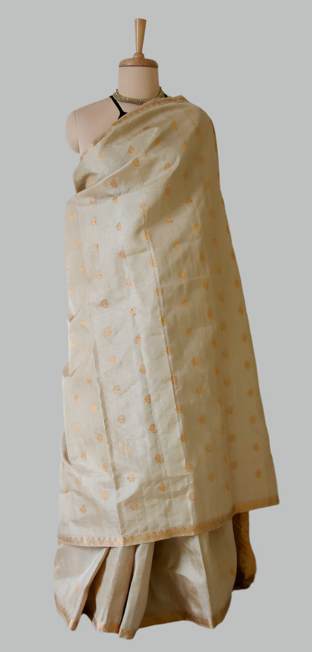 Handloom Authentic Muga Silk Sari with golden zari from Assam -Made to Order