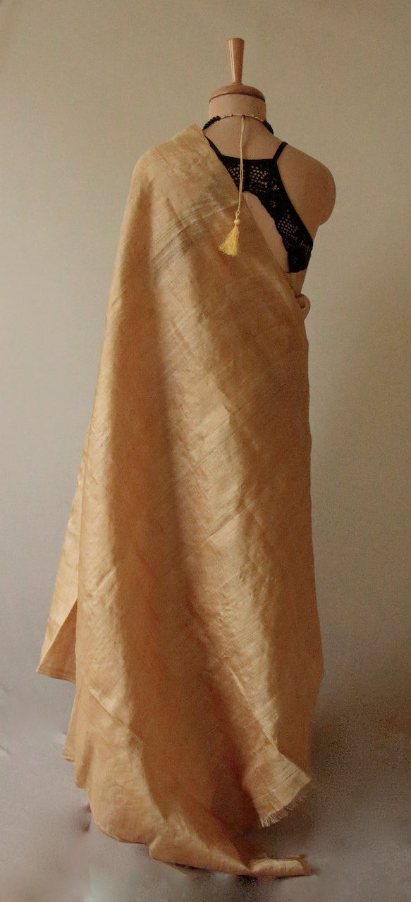 Luxurious Golden Plain Muga Silk Saree from Assam