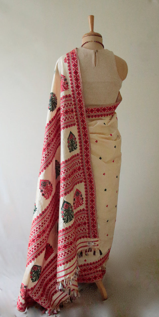 Light Cream  Handloom Tassar by Mulberry silk Saree - Made to Order