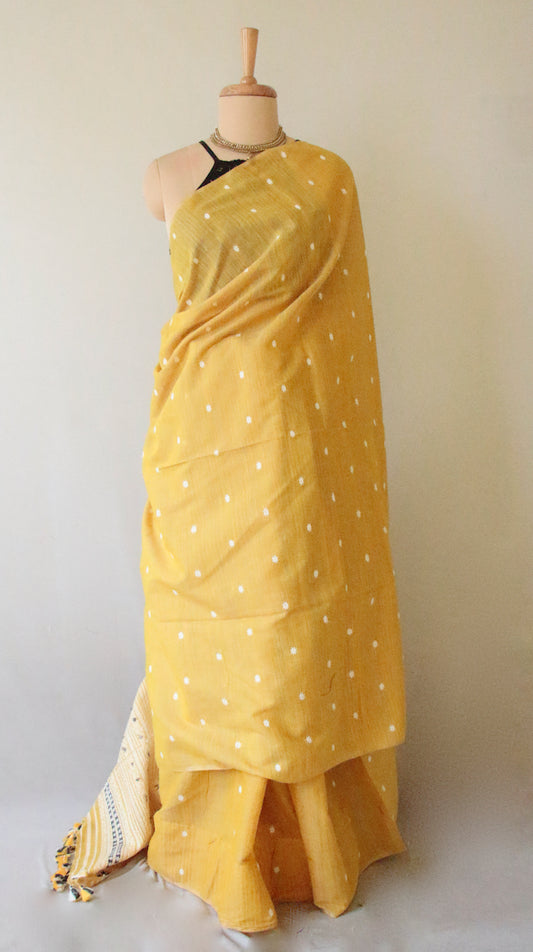 Natural Turmeric Dyed Handloom Eri Silk by Mulberry Silk Sari from Assam