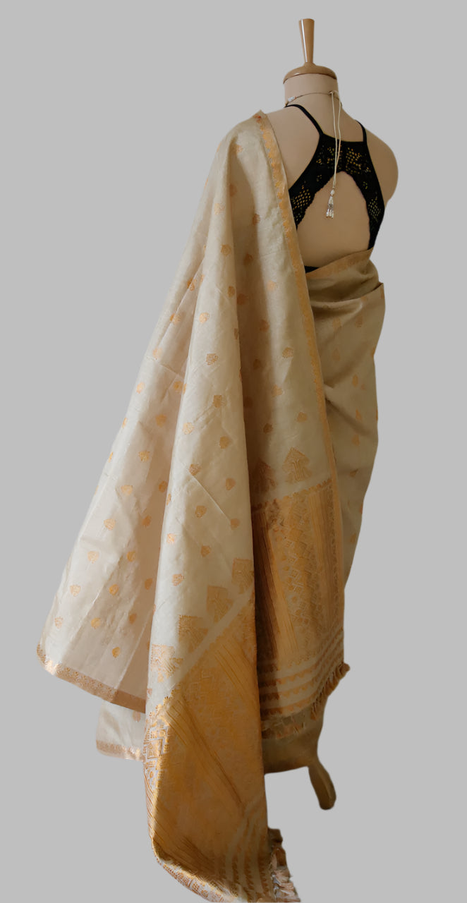 Handloom Authentic Muga Silk Sari with golden zari from Assam -Made to Order