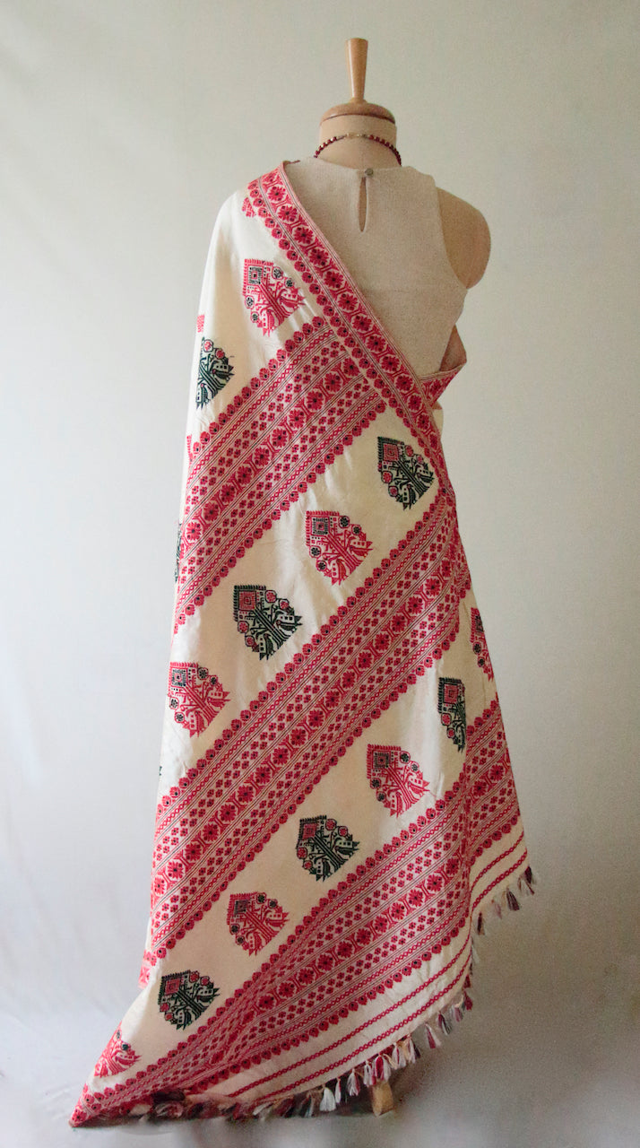 Light Cream  Handloom Tassar by Mulberry silk Saree - Made to Order