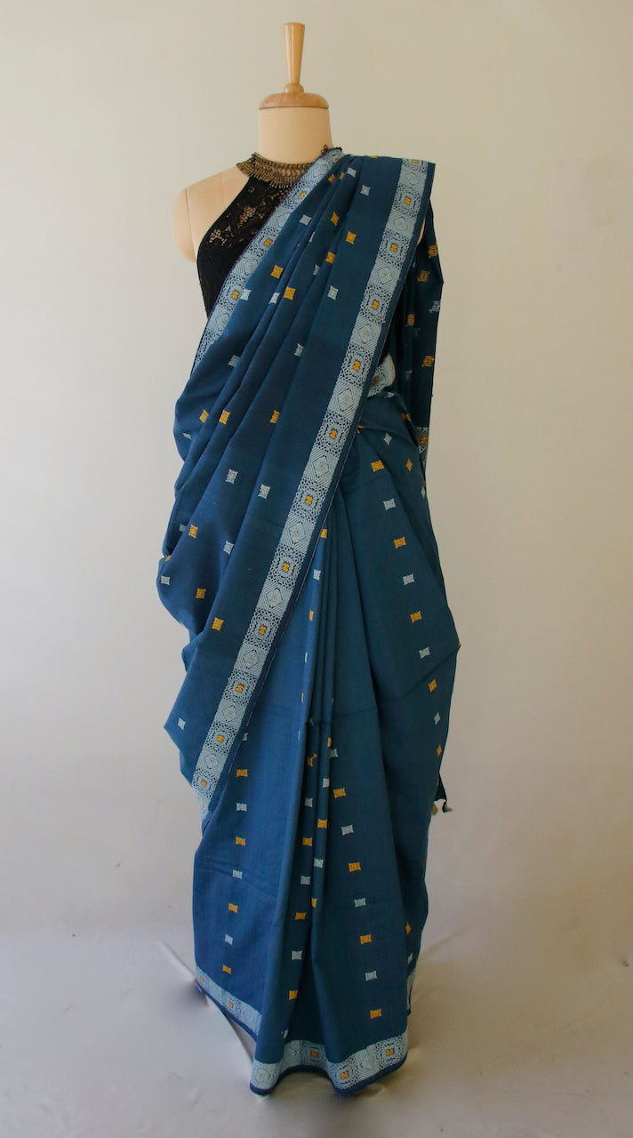 Natural Indigo Dyed Handloom Silk Saree from Assam
