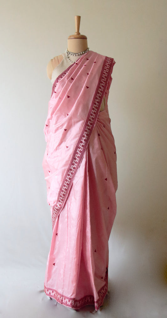 Rose Pink  Handloom Mulberry Silk Saree from Assam