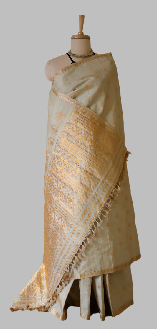 Handloom Authentic Muga Silk Sari with golden zari from Assam -Made to Order