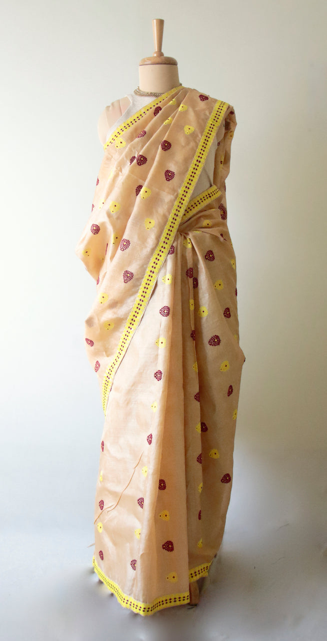 Handloom Tassar Silk Saree with traditional motifs from Assam