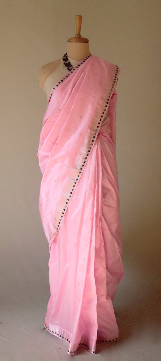 Soft Pink Colour Handloom Mulberry Silk Saree from Assam