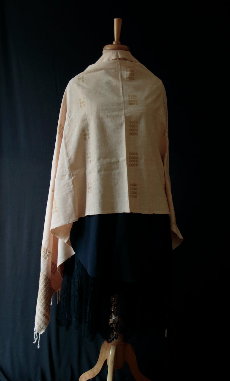 Light Peach Colour Natural Dyed Hand woven Eri Silk Shawl / Dupatta