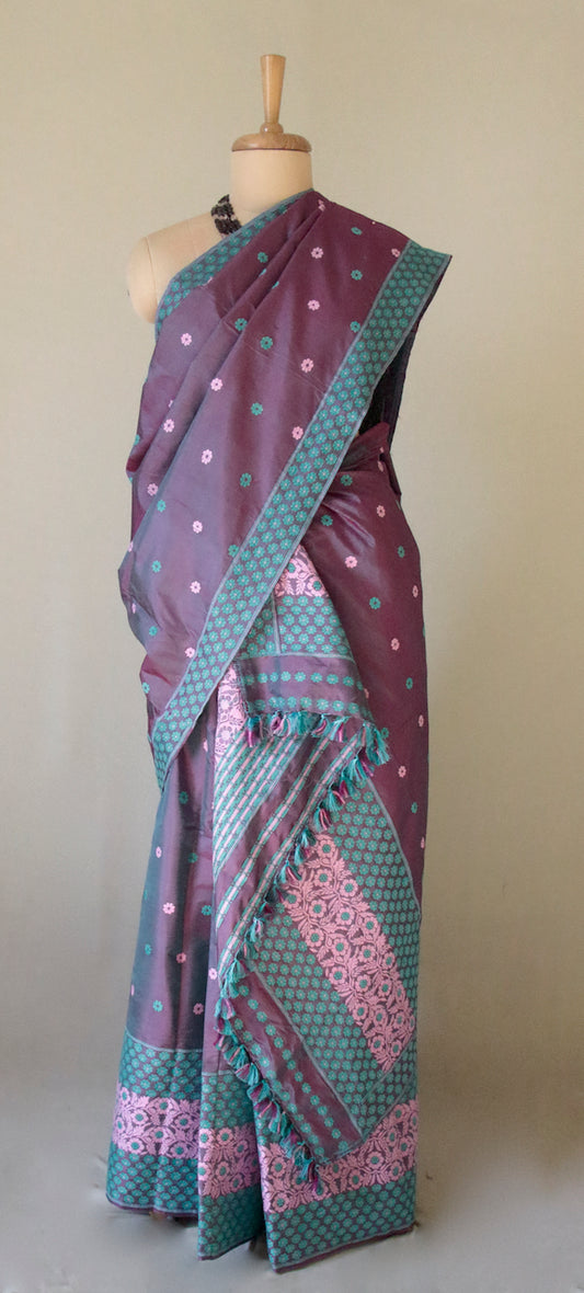 Purple Two tone Traditional Mekhela Chador Set from Assam