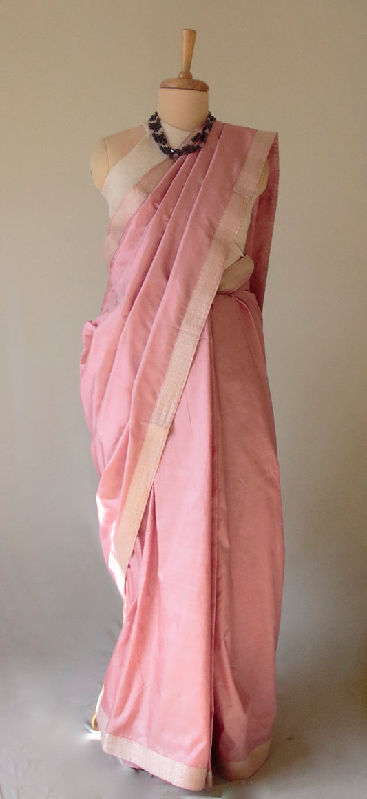 Soft Peach Colour Handloom Mulberry Silk Saree from Assam