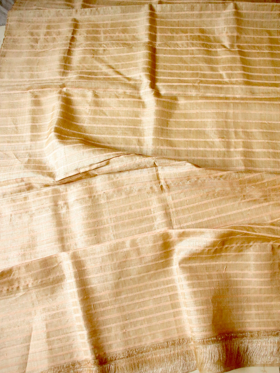 Hundred Percent Muga Silk Fabric with Eri Silk Stripe - 35" Width