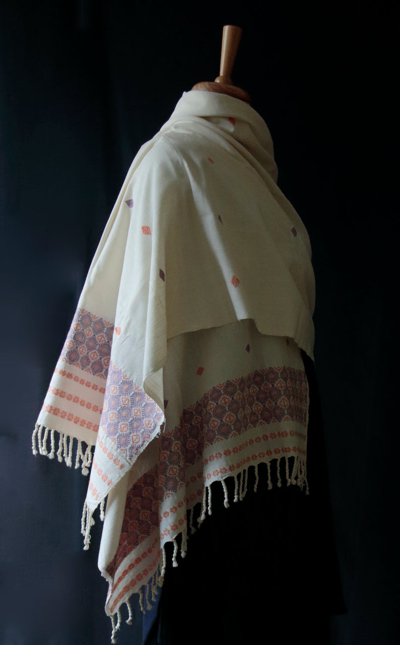 Off White Hand woven Cotton by Eri Silk Dupatta / Shawl