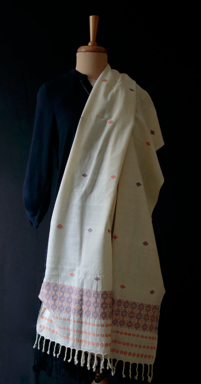 Off White Hand woven Cotton by Eri Silk Dupatta / Shawl