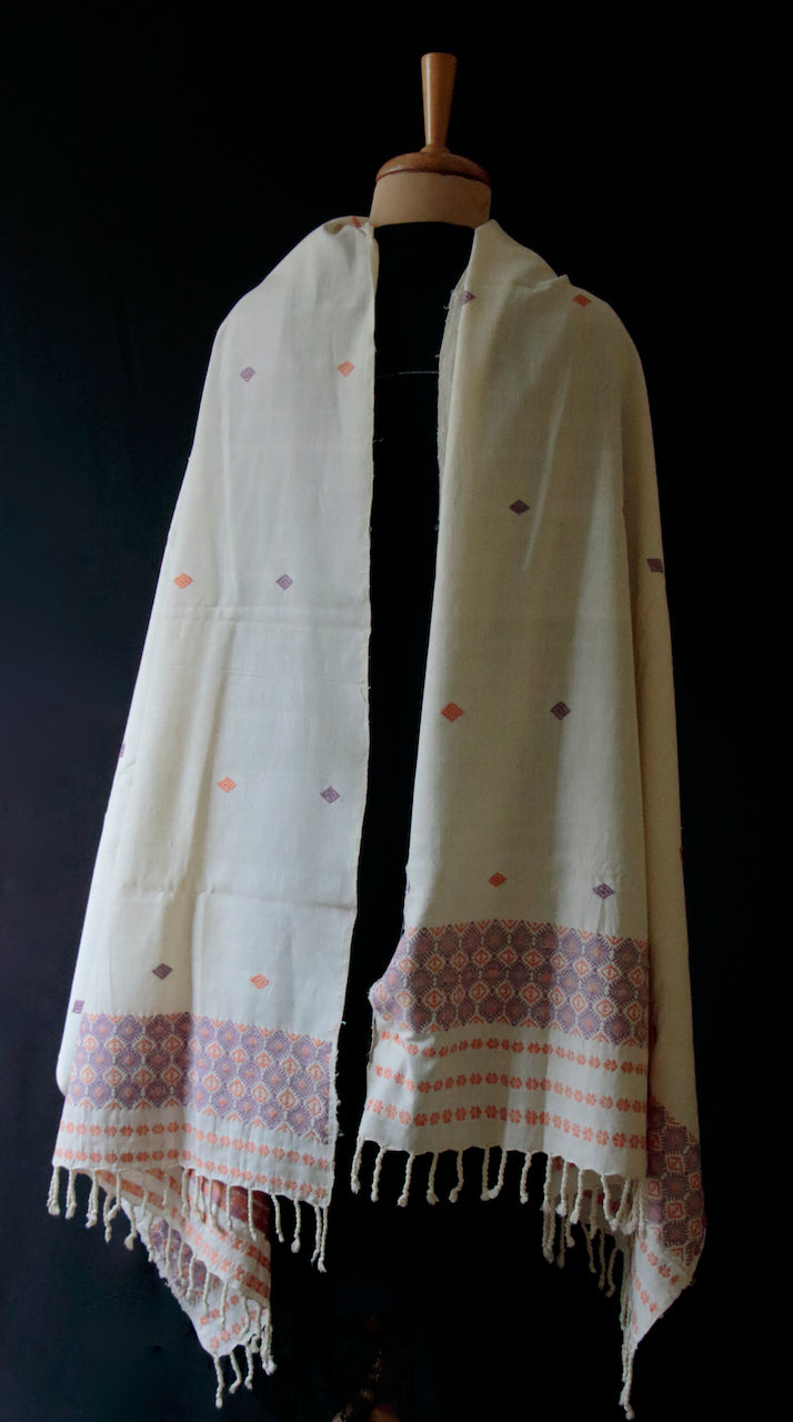 Off White Hand woven Cotton by Eri Silk Dupatta / Shawl