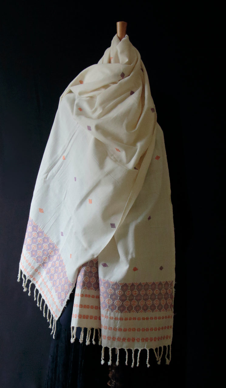 Off White Hand woven Cotton by Eri Silk Dupatta / Shawl