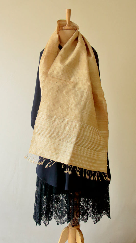Golden Muga Silk Scarf / Stole with stripes .
