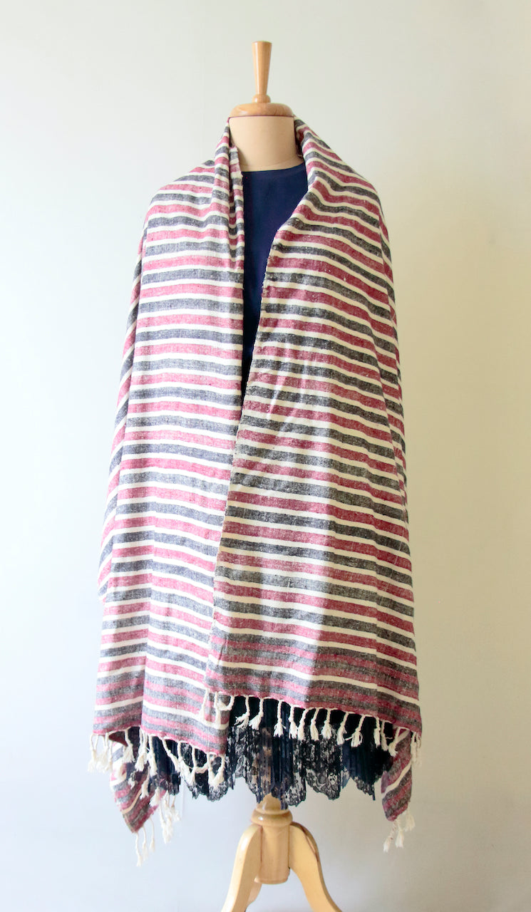 Handloom hundred percent Stripe Eri Silk Shawl from Assam , India