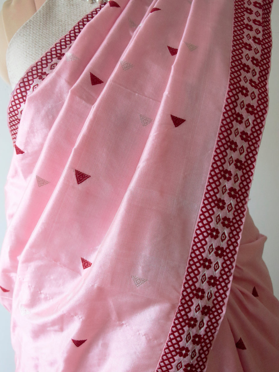 Rose Pink Handloom Mulberry Silk Saree from Assam