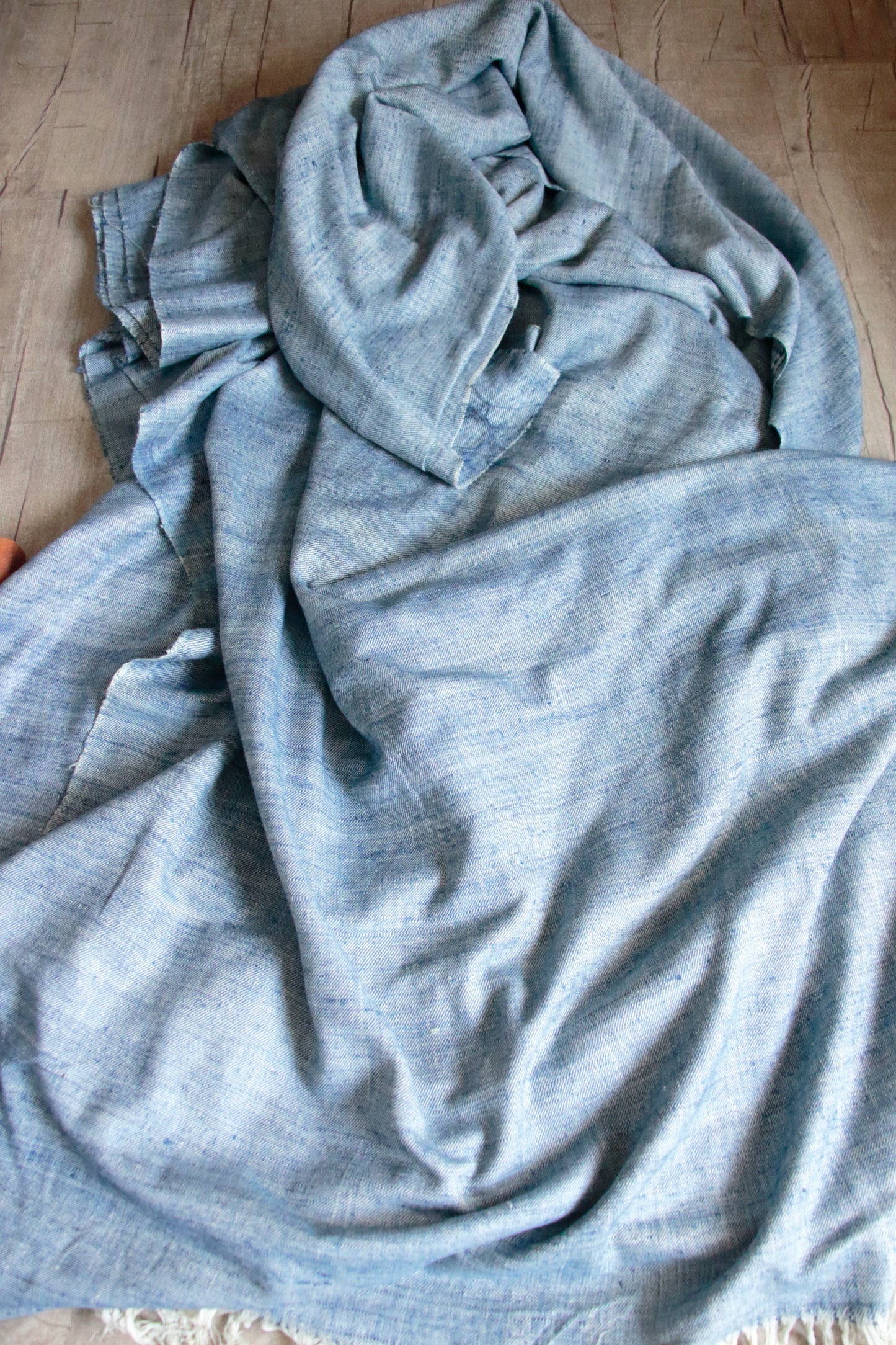 Handloom Twill Weave Natural Indigo dyed Hundred percent Eri Silk / Ahimsa silk by yard.