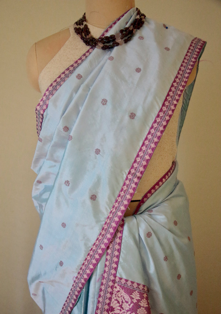 Lavender Blue Traditional Mekhela Chador Set from Assam