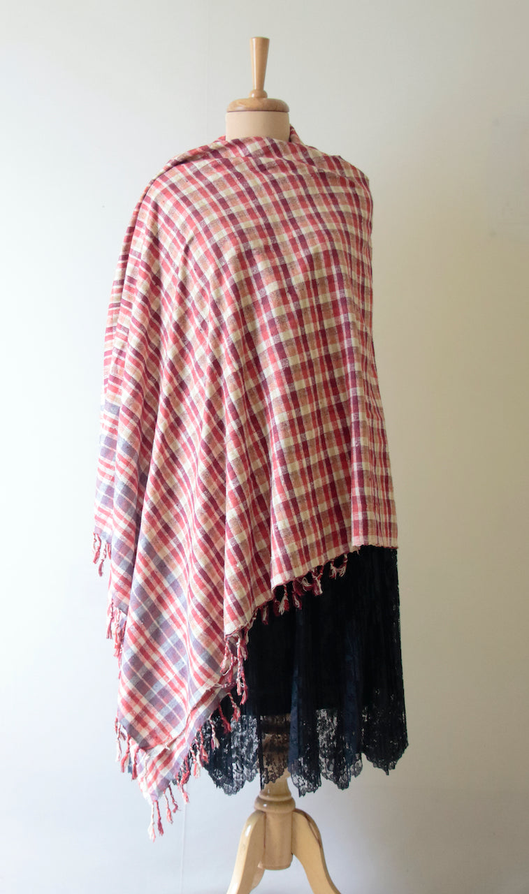 Handloom hundred percent Eri Silk Shawl in Check Pattern from Assam , India