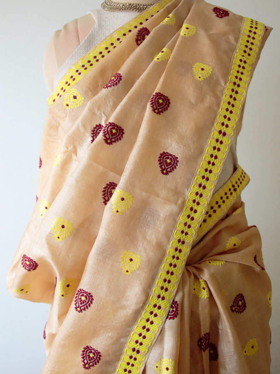 Handloom Tassar Silk Saree with traditional motifs from Assam