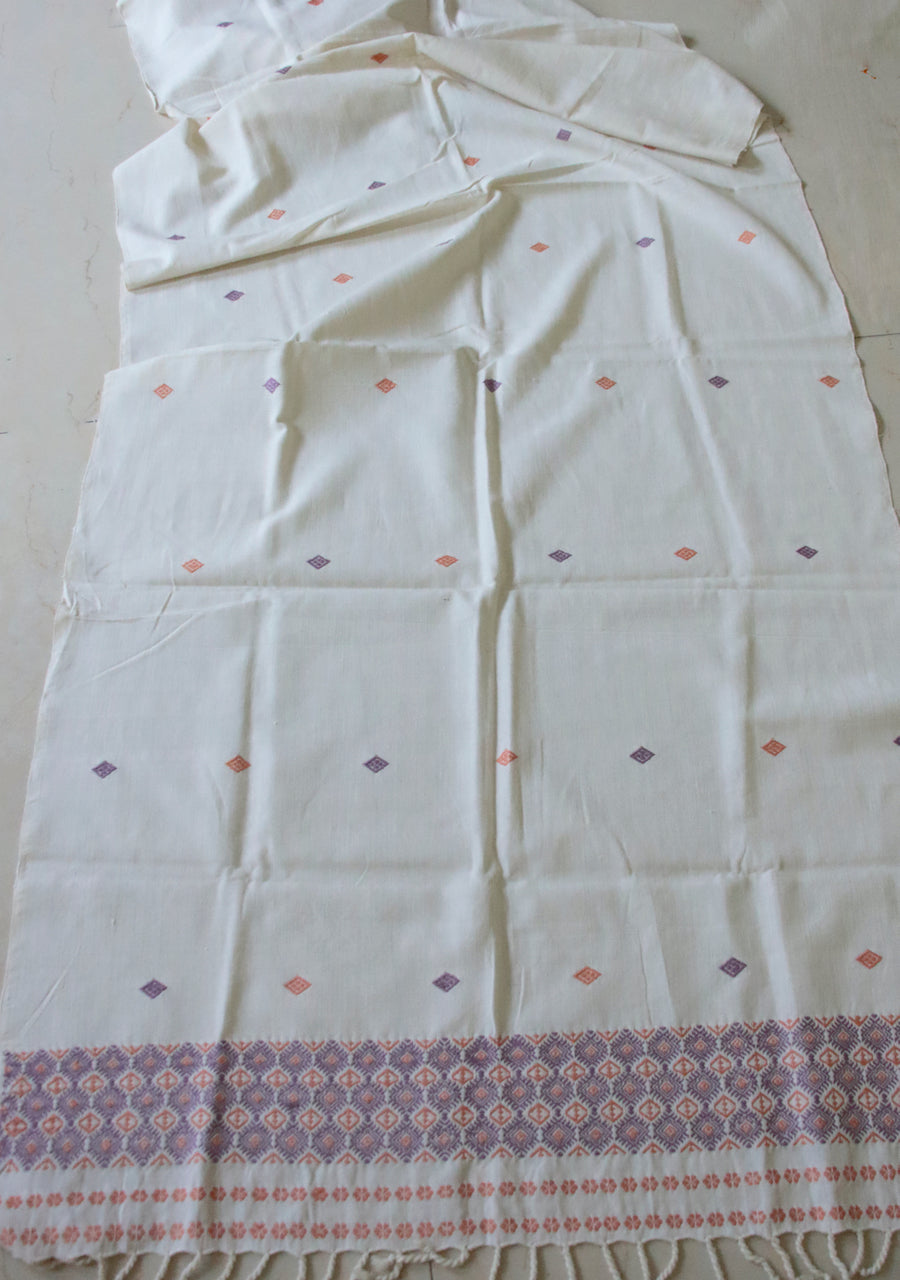Off White Hand woven Cotton by Eri Silk Dupatta / Shawl