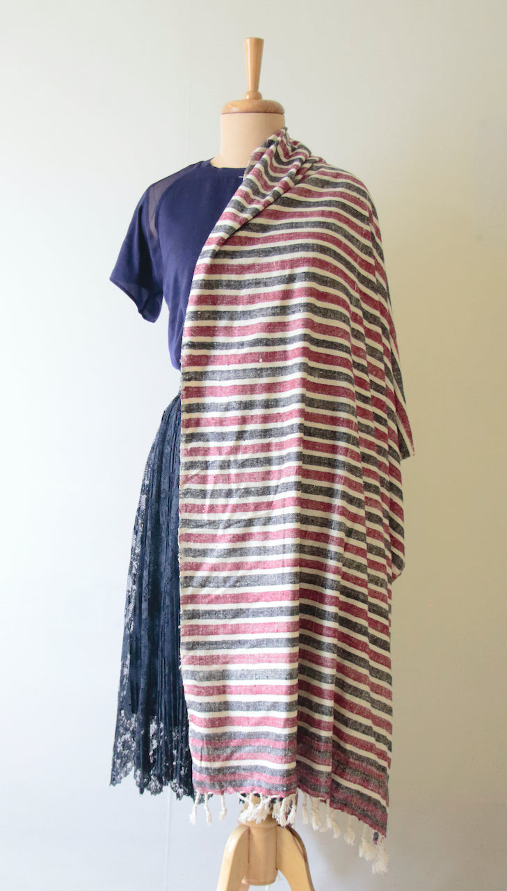 Handloom hundred percent Stripe Eri Silk Shawl from Assam , India