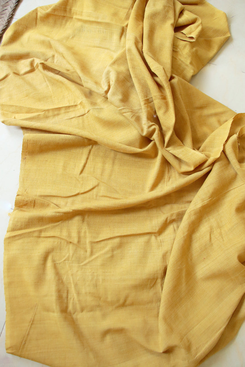 Handloom Turmeric dyed Hundred percent Eri Silk / Ahimsa silk by yard / Made from Hand Spun Yarns