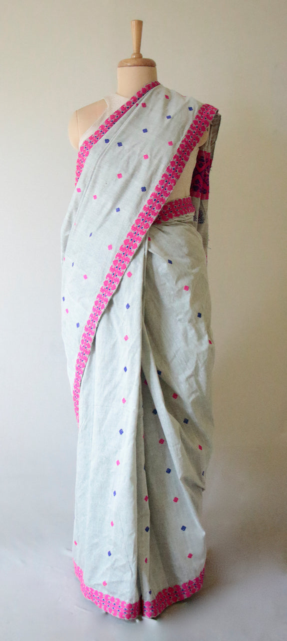 Grey Handloom Silk Saree from Assam