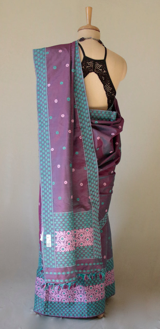 Purple Two tone Traditional Mekhela Chador Set from Assam