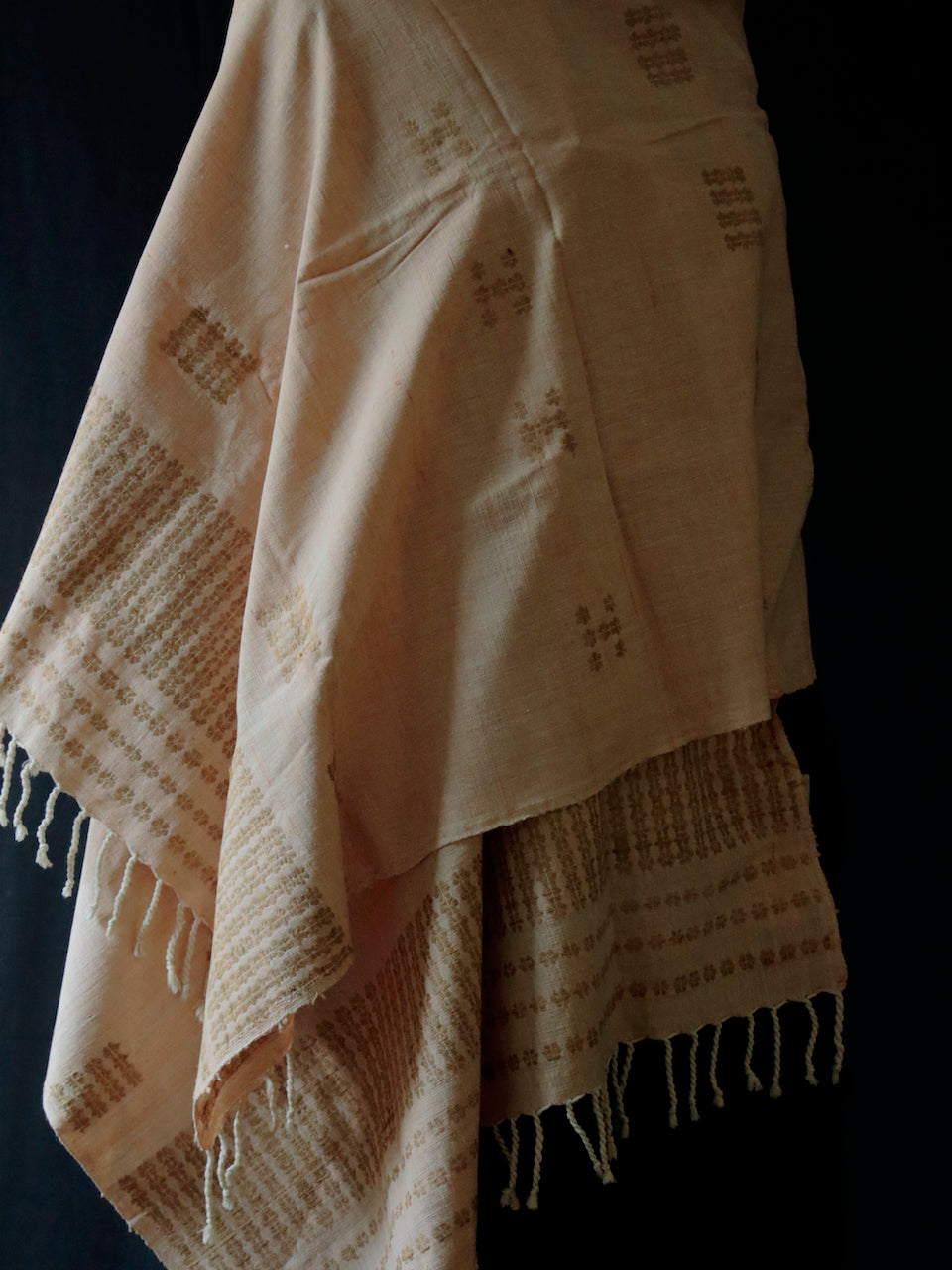 Light Peach Colour Natural Dyed Hand woven Eri Silk Shawl / Dupatta