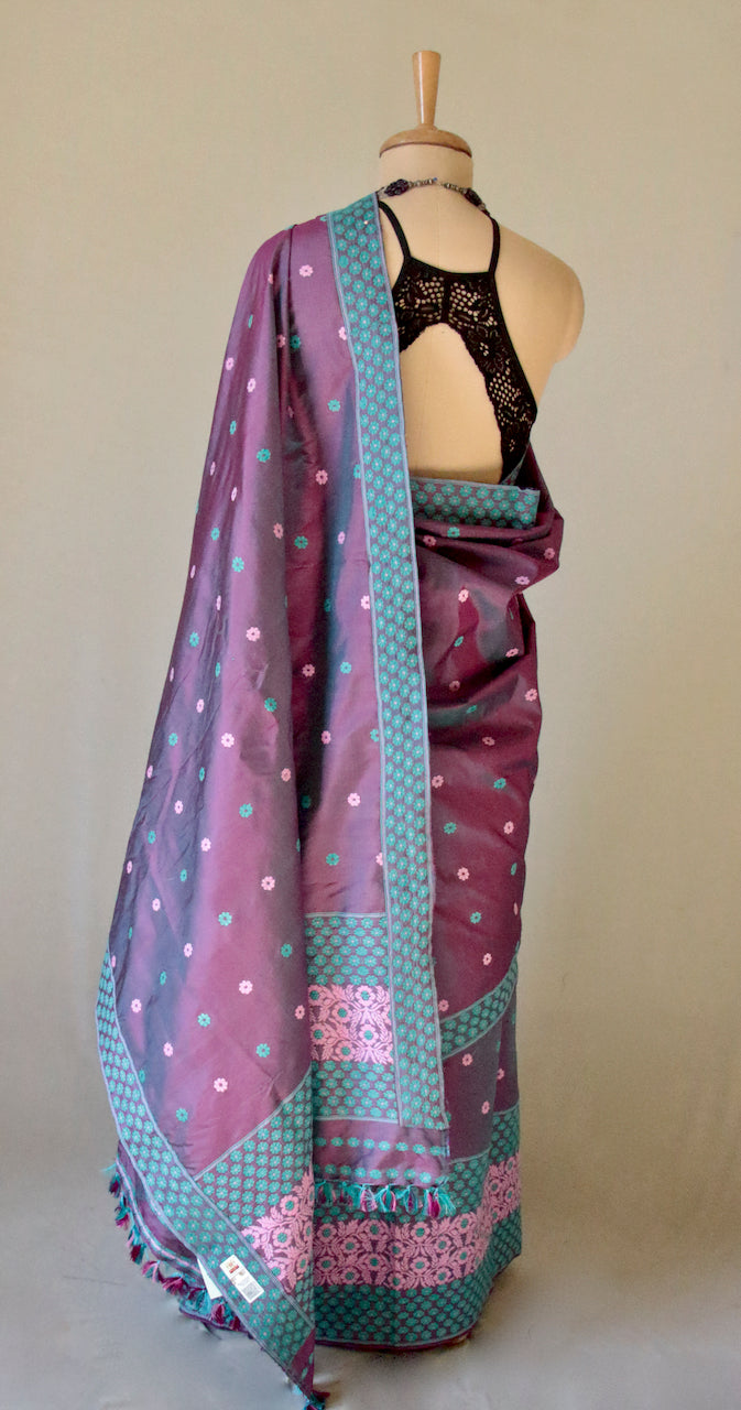 Purple Two tone Traditional Mekhela Chador Set from Assam