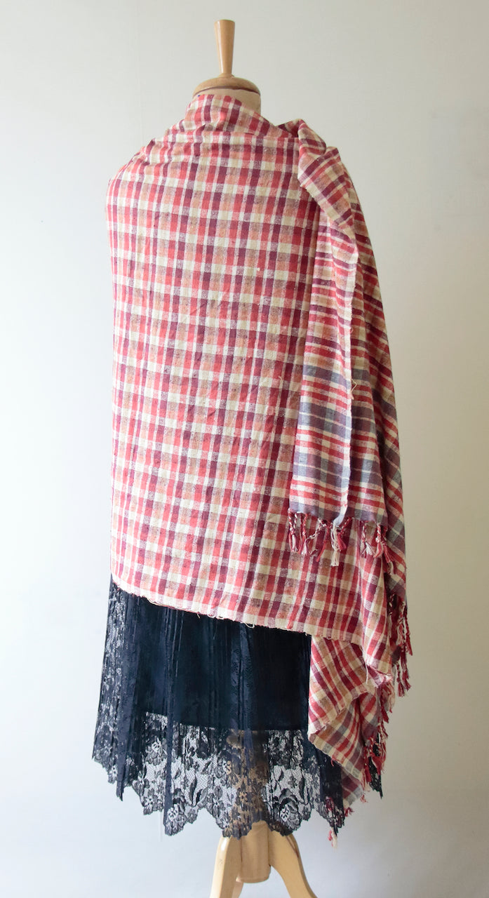 Handloom hundred percent Eri Silk Shawl in Check Pattern from Assam , India